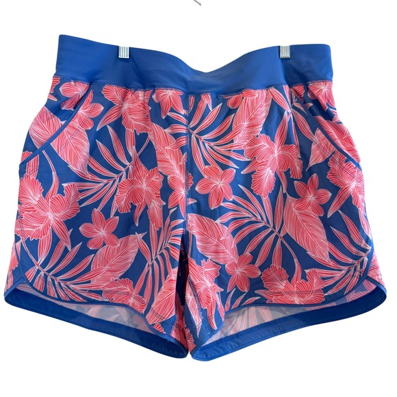Lands' End 18W Floral Swim Shorts Active Beach Water Aqua Athletic Blue Red - Picture 1 of 8